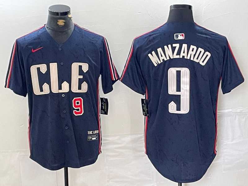 Mens Cleveland Guardians #9 Kyle Manzardo Number Navy 2024 City Connect Limited Stitched Jersey